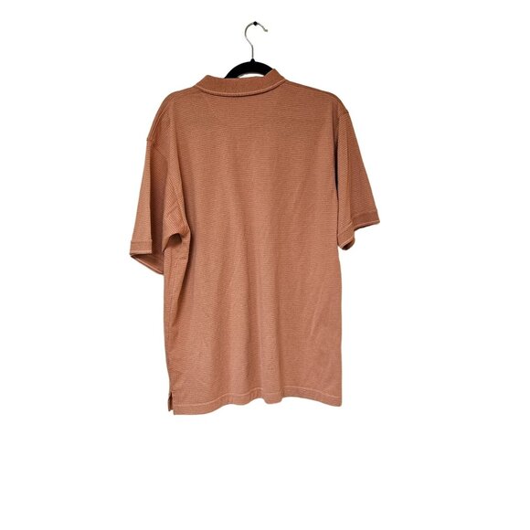 Knights Sportswear Mens Polo Shirt L Peach Striped Pocket Logo Polyester Cotton - Picture 2 of 9